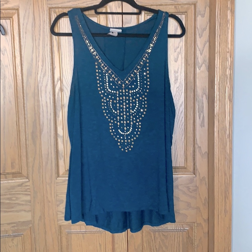 Teal embellished tank top